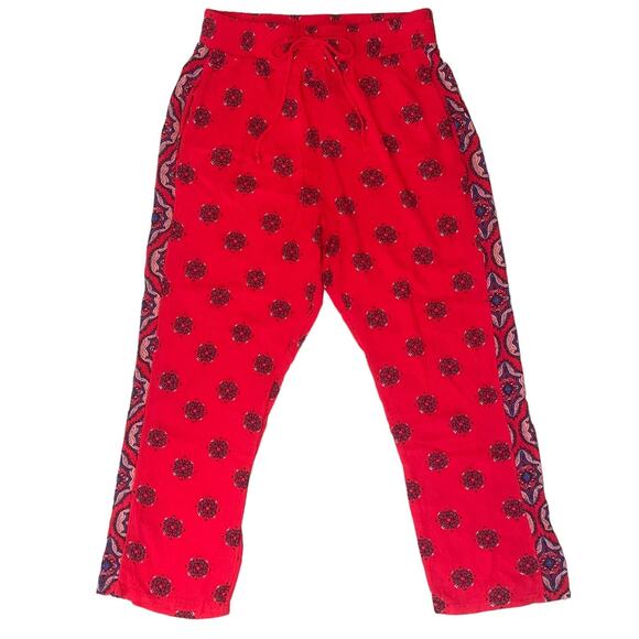 Time and Tru Lightweight Ankle Crop Lounge Beach Pants Red Navy Blue M 8-10 NWOT - Picture 1 of 8